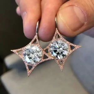 🍁  Luxury Diamond CZ Dangle Rose Gold Plated Earrings for Women, UNVN12475
